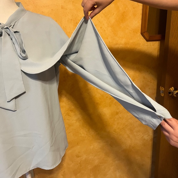 Chicwish - Light Blue Bowknot Cape Sleeves Blouse- Size M - Picture 7 of 12